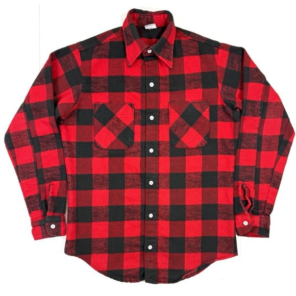 Vintage Big Mac Flannel Shirt Mens Size Medium Tall Red Plaid JC Penney 70s USA